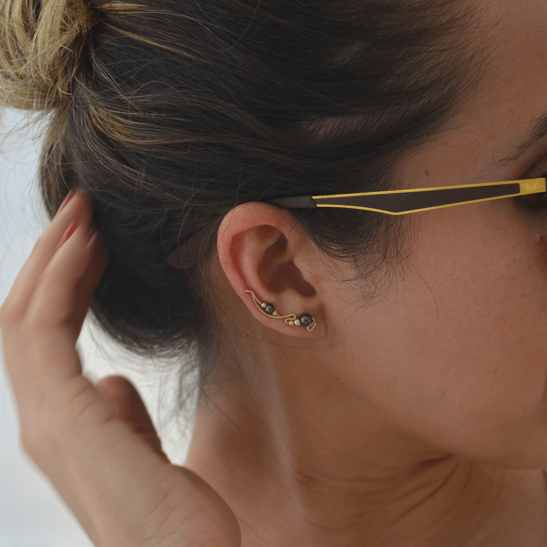 Louis Vuitton Gold Swarovski Black Crystal Pierced Hanging Earrings